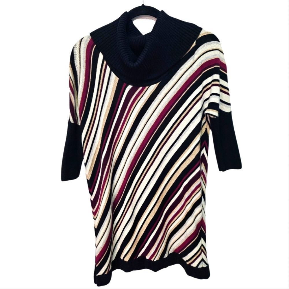 White House Black Market Cowl Neck Metallic Gold Burgundy Wool Blend Sweater XS - Picture 1 of 11